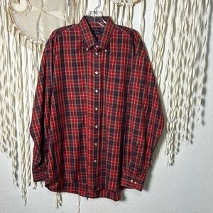 Burberry London Men's Red Plaid Long Sleeve Button Down Shirt Size XL